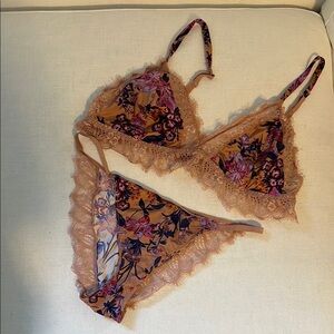 Intimately Free People Floral Lace Trim Intimate Set